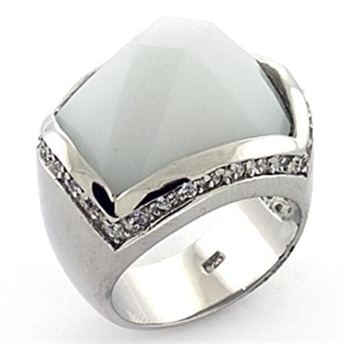 Sterling Silver White Cat Eye Cushion CZ Channel Dome Ring
