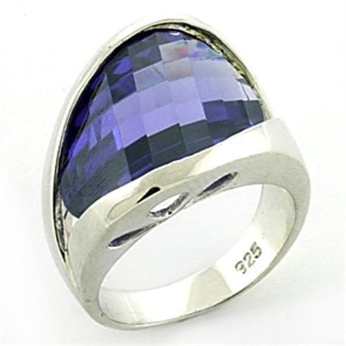 Sterling Silver Tanzanite CZ Checkerboard Oval Dome Ring