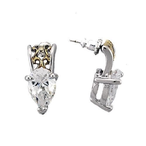 Sterling Silver CZ Pear Drop Post Stud Earrings
