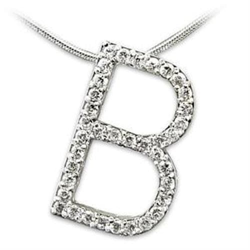 Sterling Silver CZ Letter B Pave Pendant Necklace