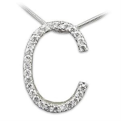 Sterling Silver CZ Letter C Pave Pendant Necklace