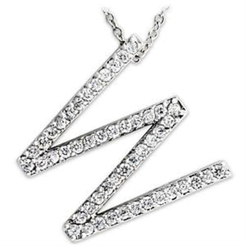Sterling Silver CZ Letter W Pave Pendant Necklace