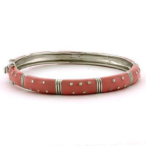 Sterling Silver Pink Enamel CZ Polka Dot Bangle Bracelet