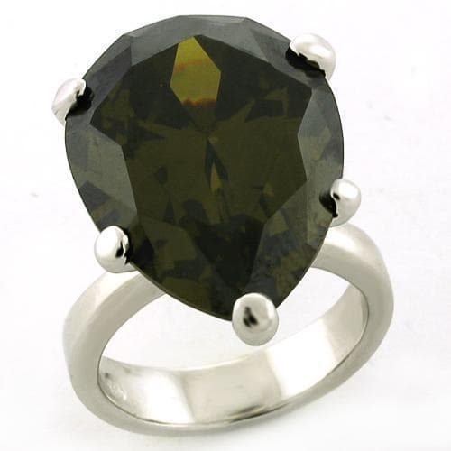 Sterling Silver Smoky Quartz CZ Pear Oversized Solitaire Ring