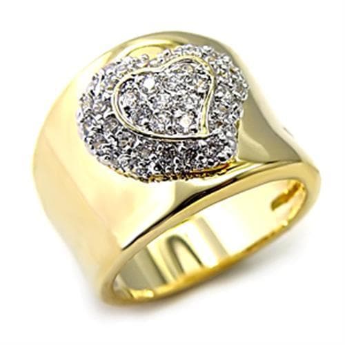 Sterling Silver Gold CZ Pave Heart Dome Wide Band Ring