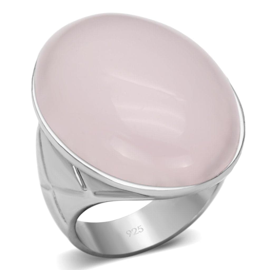 Sterling Silver Pink Rose Quartz Oval Cabochon Dome Ring