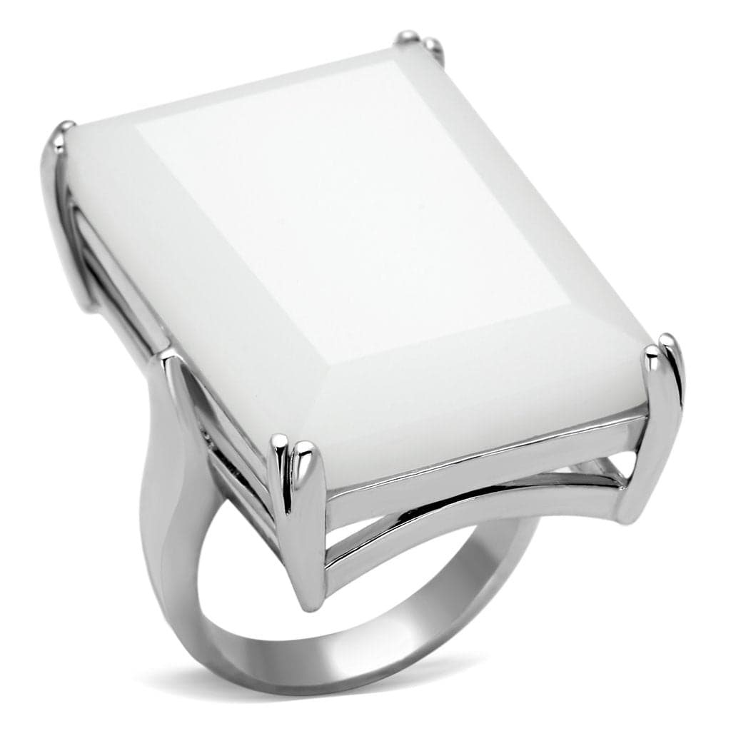 Sterling Silver White Cat Eye Rectangle Oversized Cocktail Ring