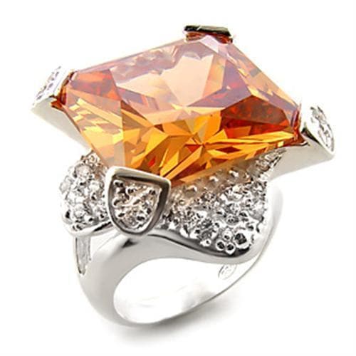 Sterling Silver Champagne CZ Princess Pave Buckle Cocktail Ring