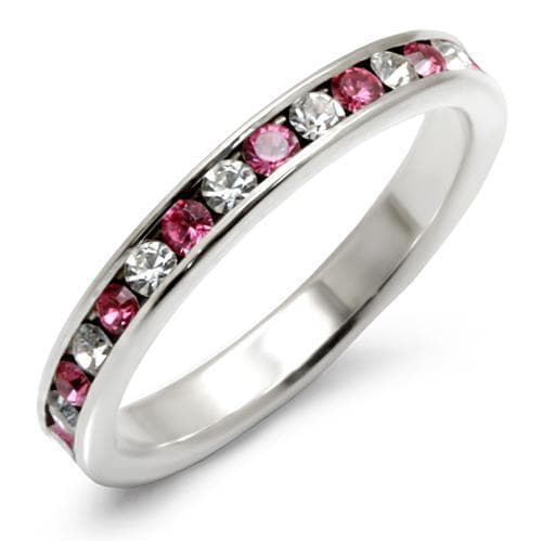 Sterling Silver Pink White Crystal Channel Eternity Ring