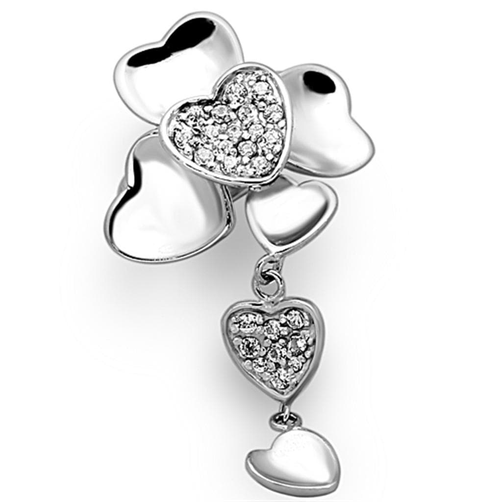 Sterling Silver CZ Pave Heart Clover Charm Cocktail Ring