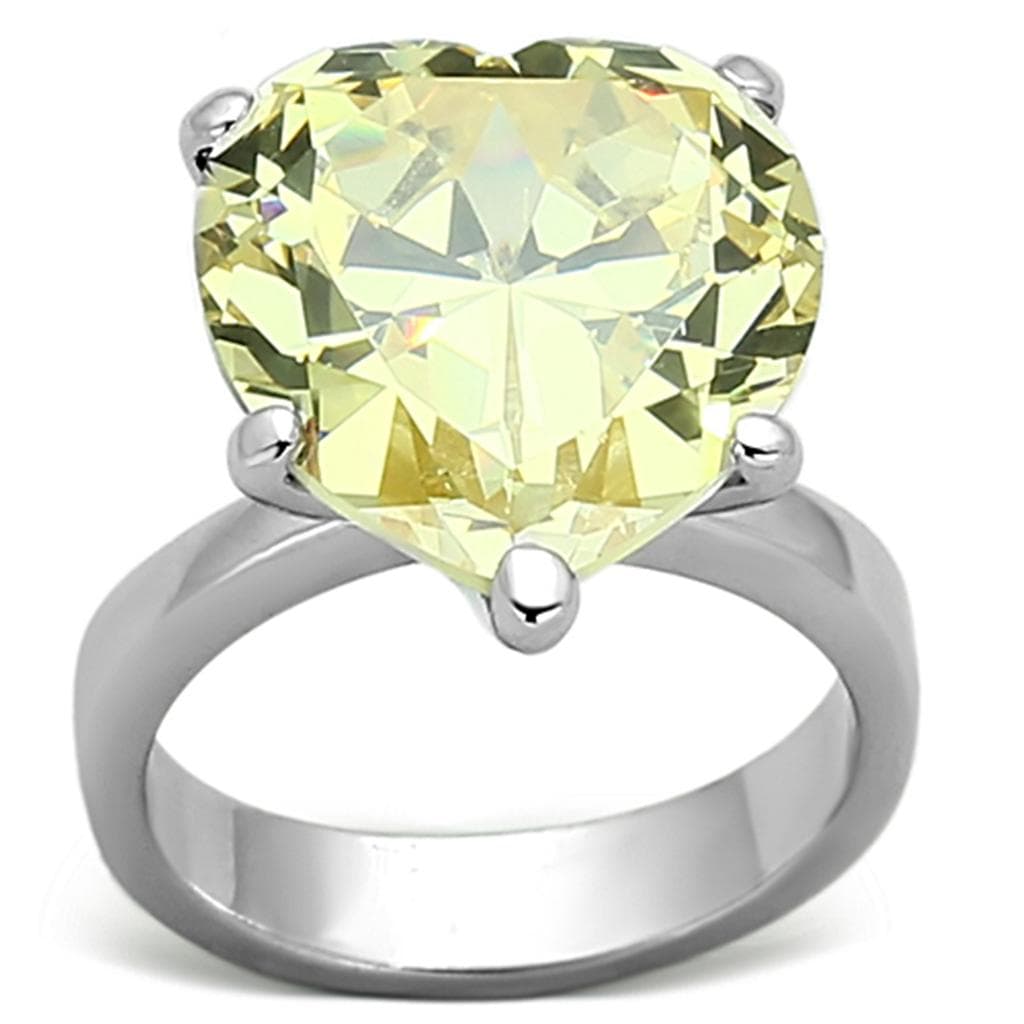 Sterling Silver Yellow Citrine CZ Heart Oversized Solitaire Ring