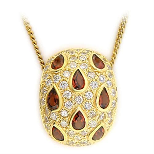 Sterling Silver Gold Red Garnet CZ Pear Pave Dome Necklace