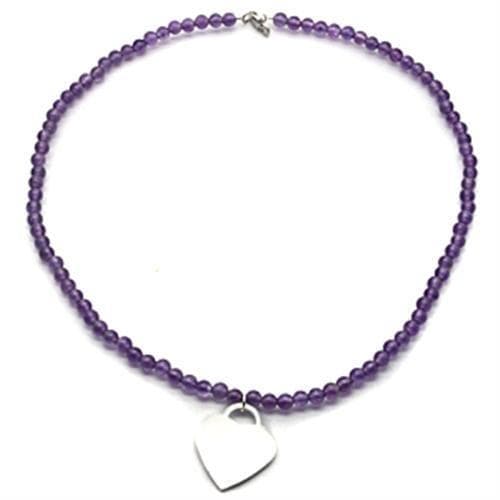 Sterling Silver Purple Amethyst Bead Heart Charm Necklace