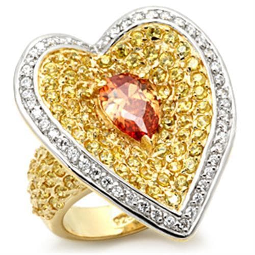 Sterling Silver Gold Champagne CZ Pear Heart Pave Cocktail Ring