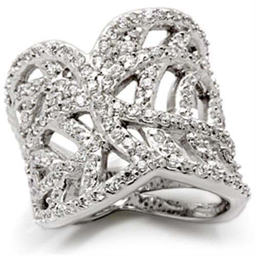 Sterling Silver CZ Pave Open Filigree Heart Wide Band Ring
