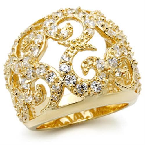 Sterling Silver Gold CZ Scroll Filigree Wide Band Ring