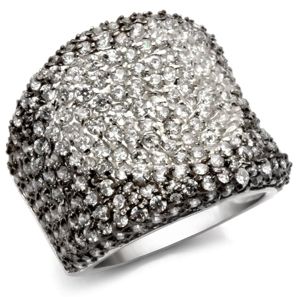 Sterling Silver CZ Pave Full Dome Wide Band Cocktail Ring