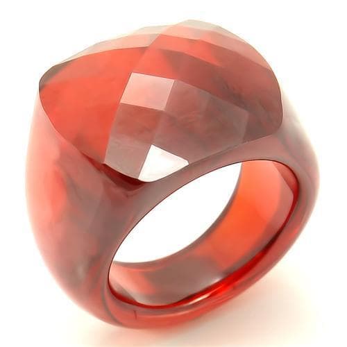 Stainless Steel Red Crystal Faceted Dome Band Ring