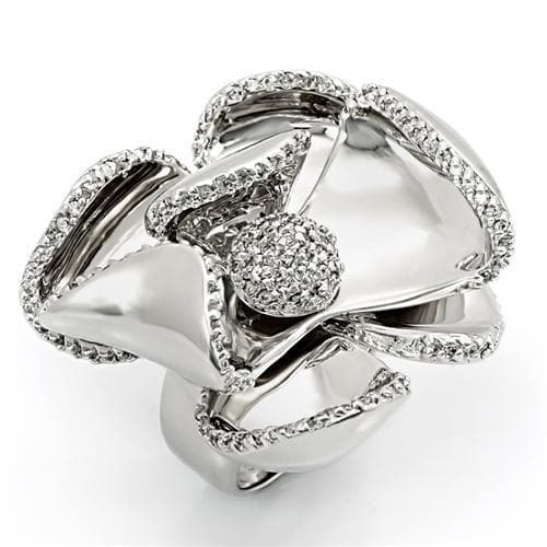Sterling Silver CZ Pave Abstract Leaf Sculptural Ring