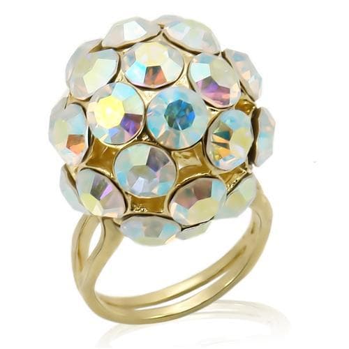 Sterling Silver Gold Aurora Borealis Crystal Cluster Dome Ring