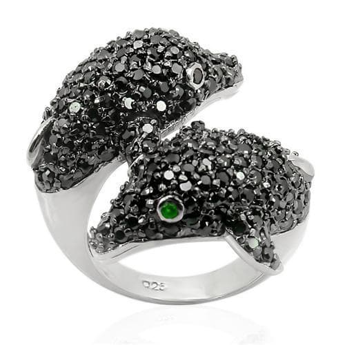 Sterling Silver Black Rhodium CZ Pave Panther Frog Cocktail Ring