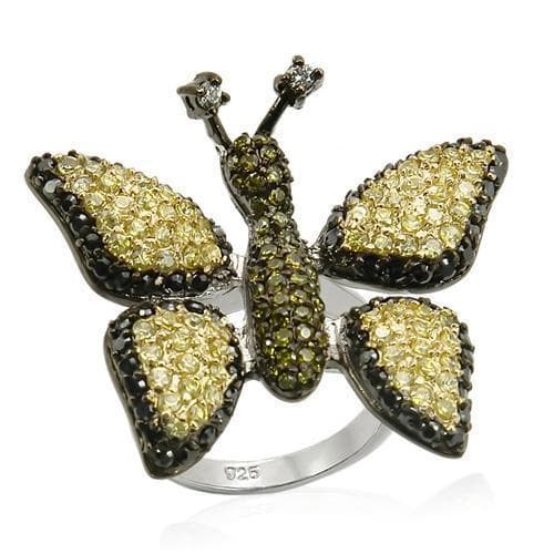 Sterling Silver Champagne CZ Pave Butterfly Cocktail Ring