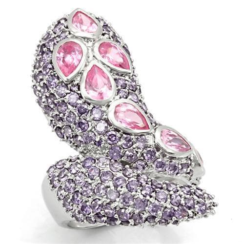 Sterling Silver Pink Lavender CZ Pave Butterfly Cocktail Ring