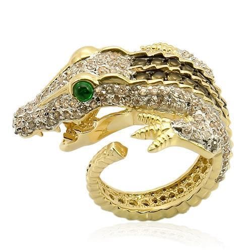 Sterling Silver Gold CZ Pave Alligator Crocodile Wrap Ring