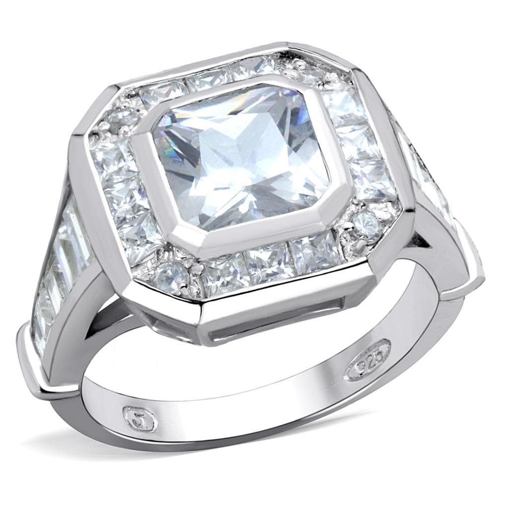 Sterling Silver CZ Princess Halo Channel Wide Band Ring