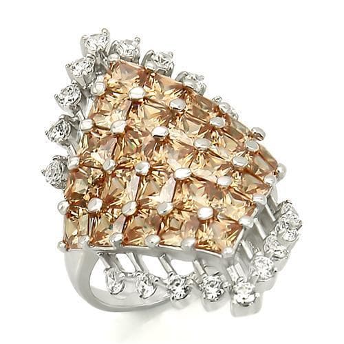 Sterling Silver Champagne CZ Baguette Cluster Dome Ring