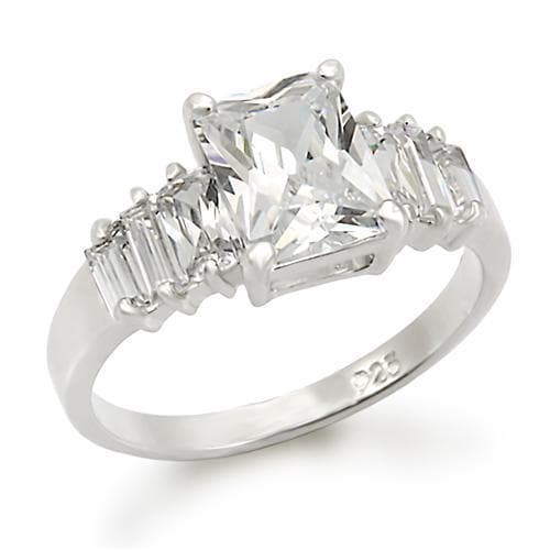Sterling Silver CZ Emerald Cut Baguette Accent Three Stone Ring