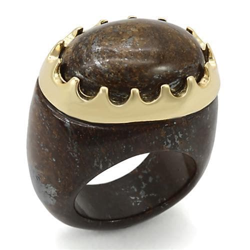Sterling Silver Gold Brown Jasper Natural Stone Crown Dome Ring