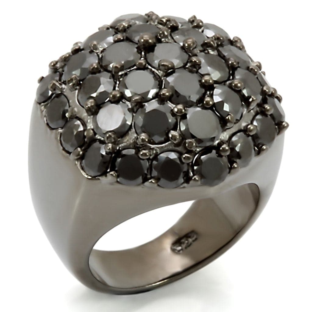 Sterling Silver Black Rhodium Black CZ Pave Full Dome Ring
