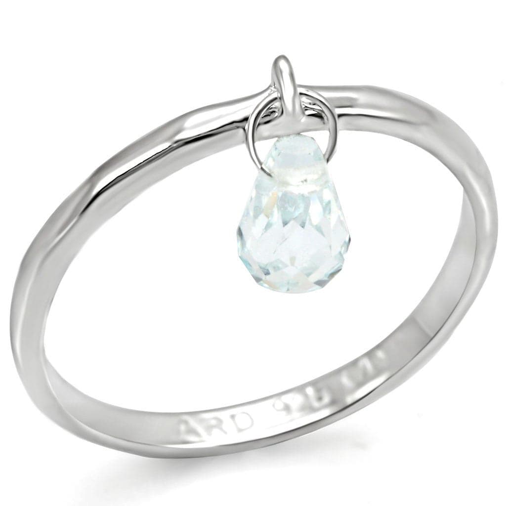 Sterling Silver Clear CZ Briolette Charm Dangle Ring