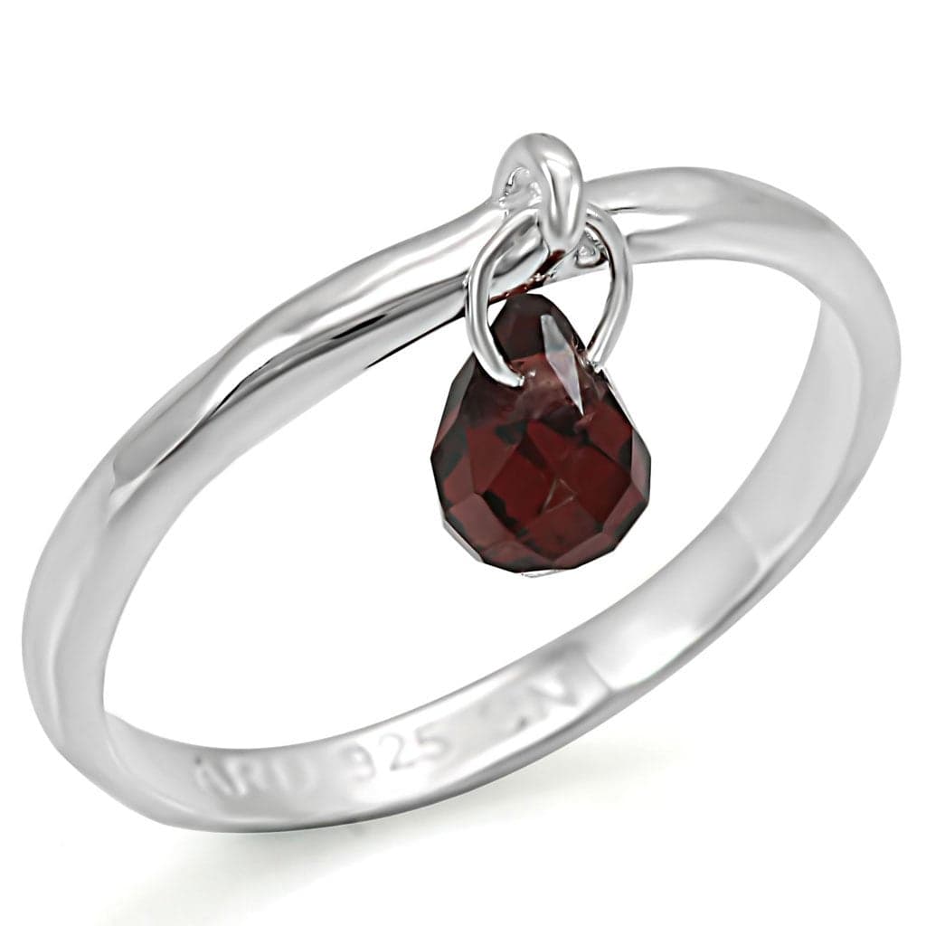 Sterling Silver Red Garnet Briolette Charm Dangle Ring