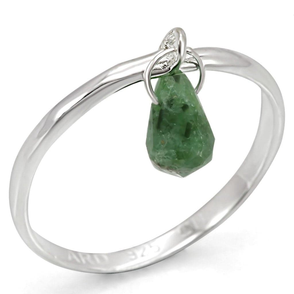 Sterling Silver Green Emerald Raw Stone Charm Dangle Ring
