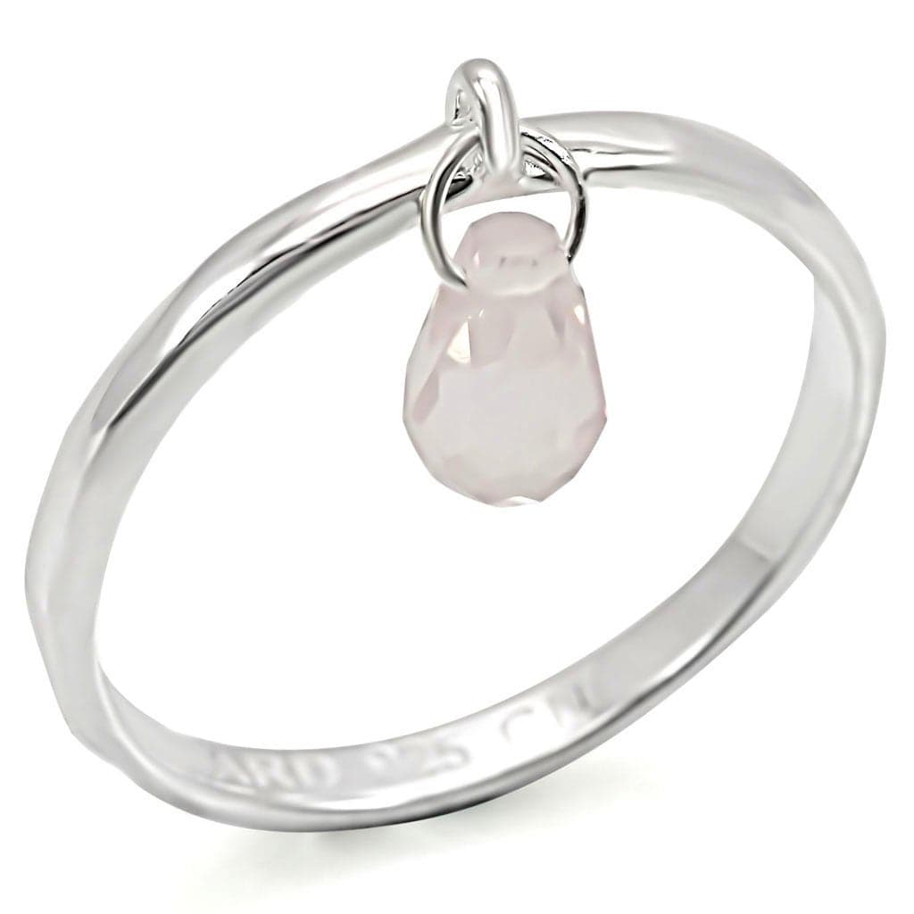 Sterling Silver Rose Quartz Briolette Charm Dangle Ring