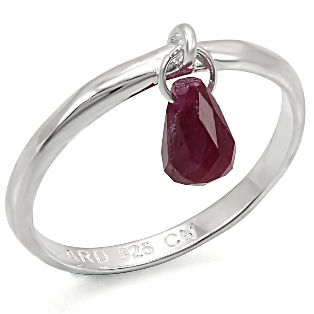 Sterling Silver Ruby Red Briolette Charm Dangle Ring