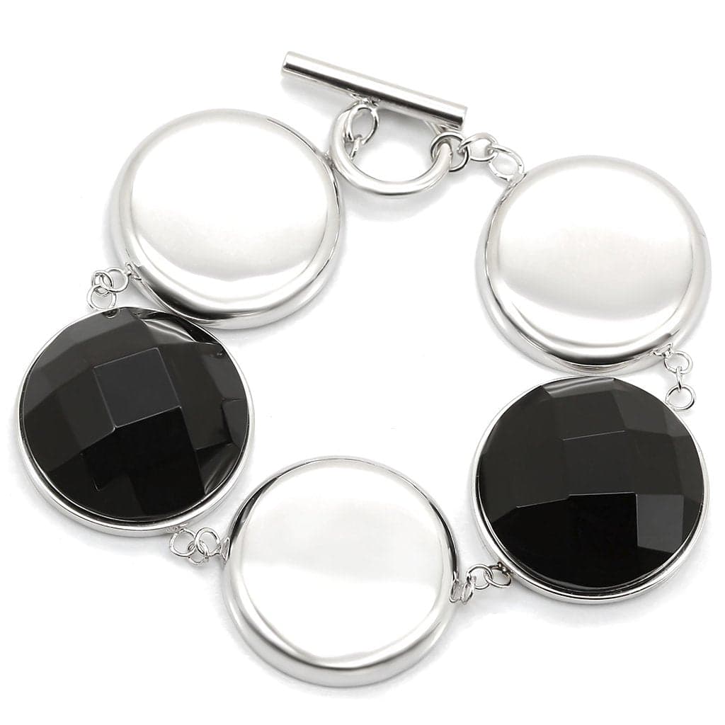 Sterling Silver Black White Circle Disc Toggle Bracelet
