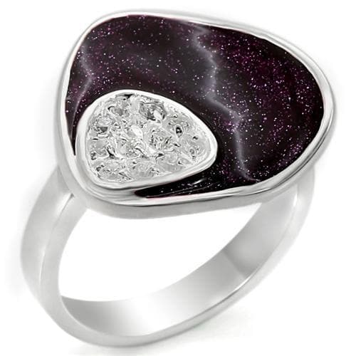 Sterling Silver Purple Goldstone CZ Pear Bypass Ring