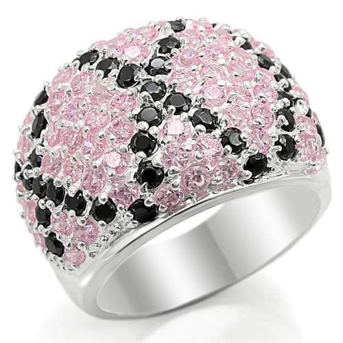 Sterling Silver Pink Black CZ Pave Dome Cocktail Ring