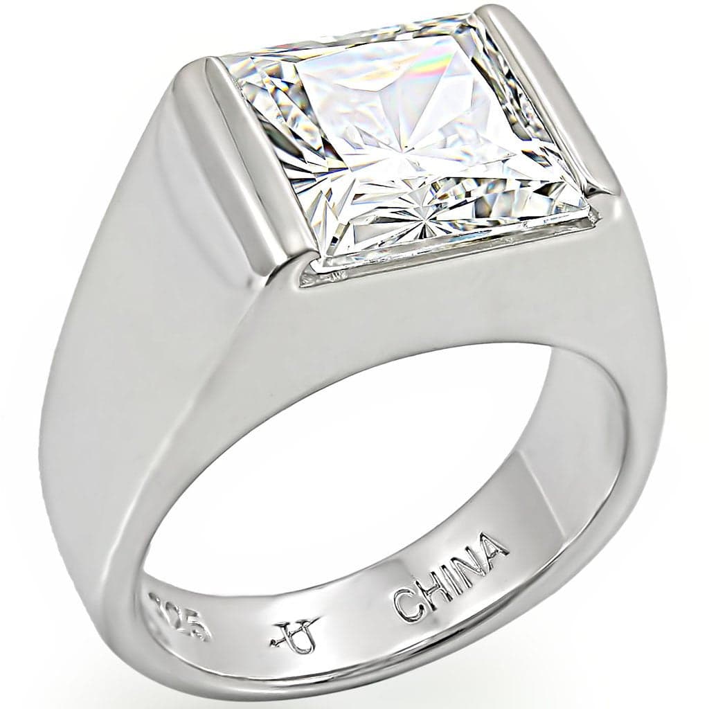 Sterling Silver CZ Princess Square Bezel Signet Ring