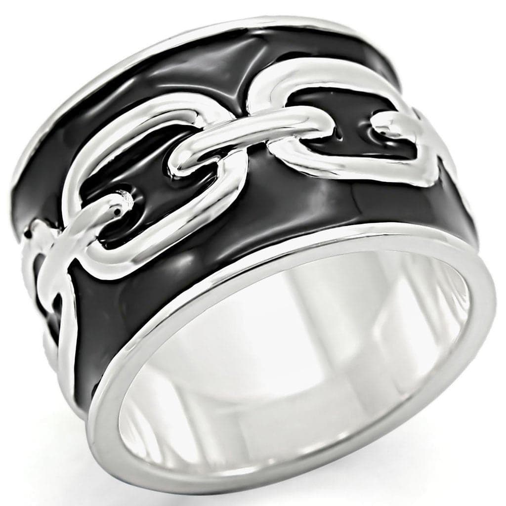 Sterling Silver Black Enamel Chain Link Wide Band Ring