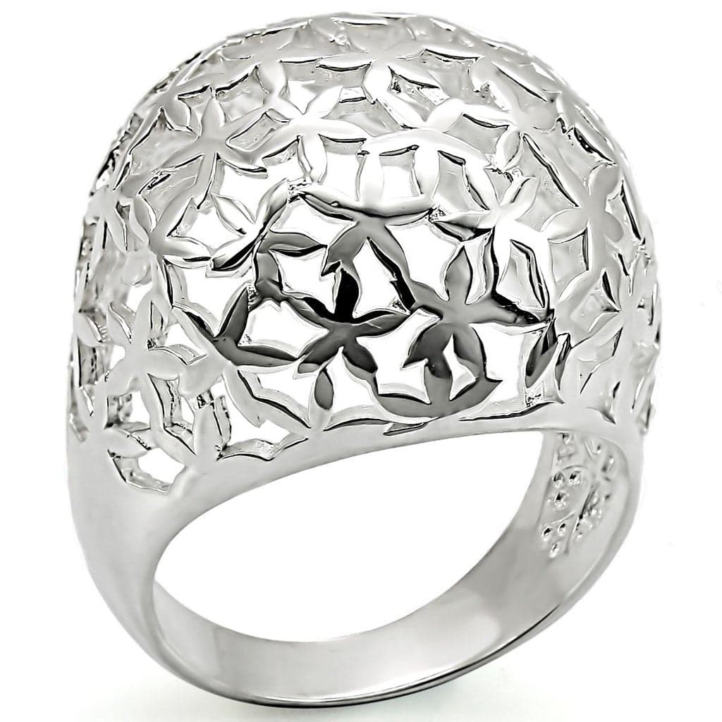 Sterling Silver Filigree Flower Cutout Dome Ring