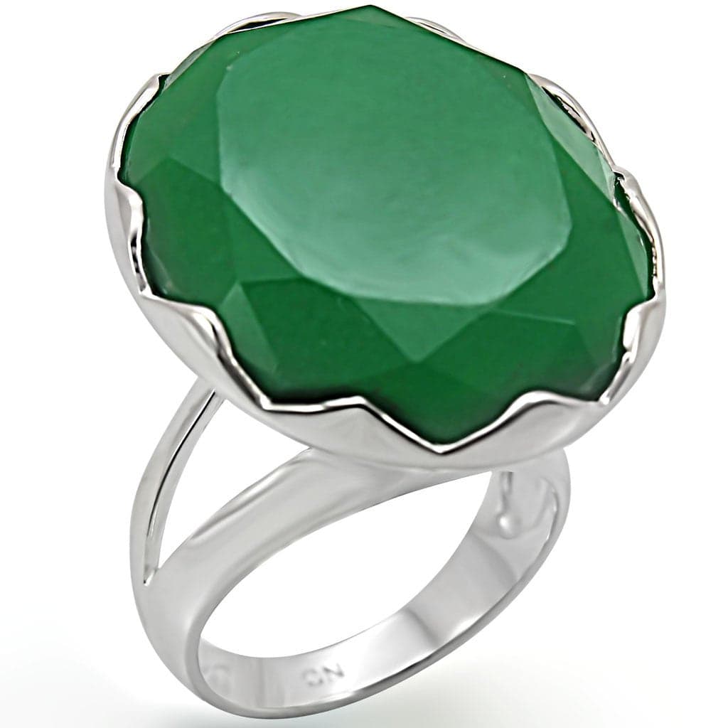 Sterling Silver Green Emerald Faceted Round Scallop Ring