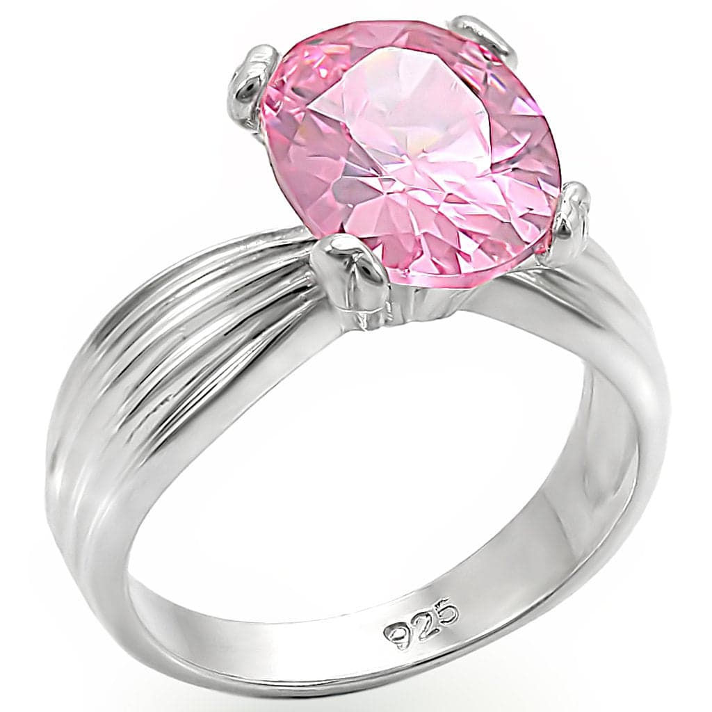 Sterling Silver Pink CZ Round Multi Strand Solitaire Ring