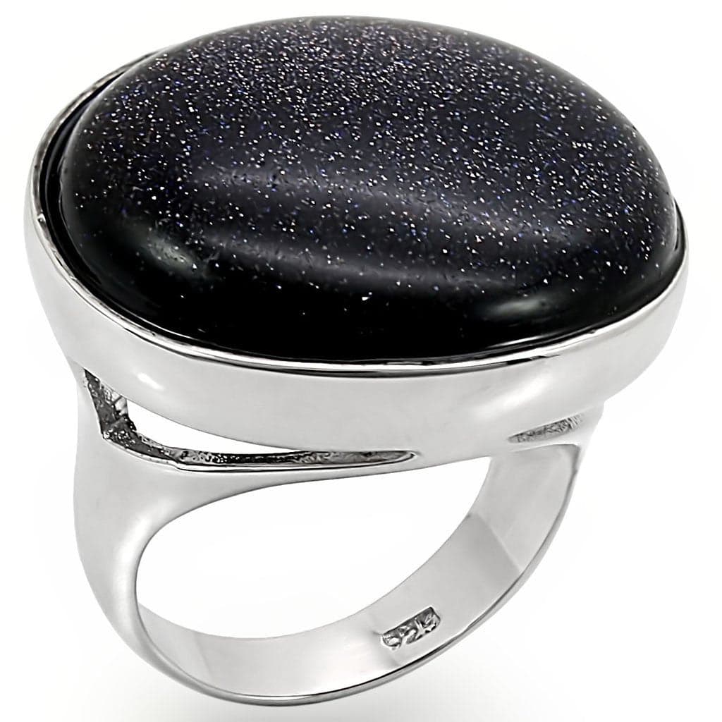 Sterling Silver Blue Goldstone Oval Cabochon Dome Ring