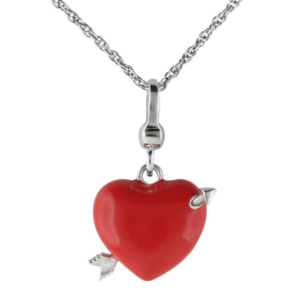 Sterling Silver Red Enamel Heart Arrow Pendant Necklace