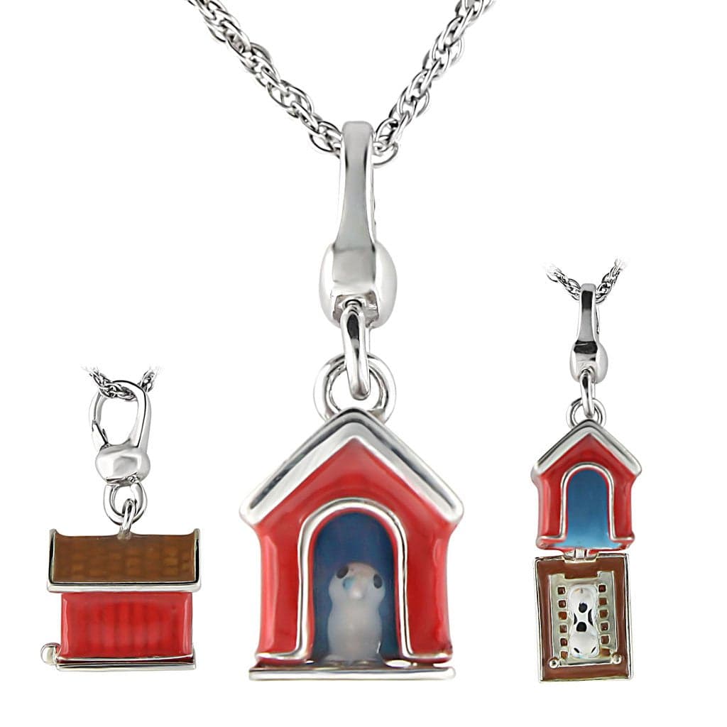 Sterling Silver Enamel Doghouse Locket Charm Pendant Necklace
