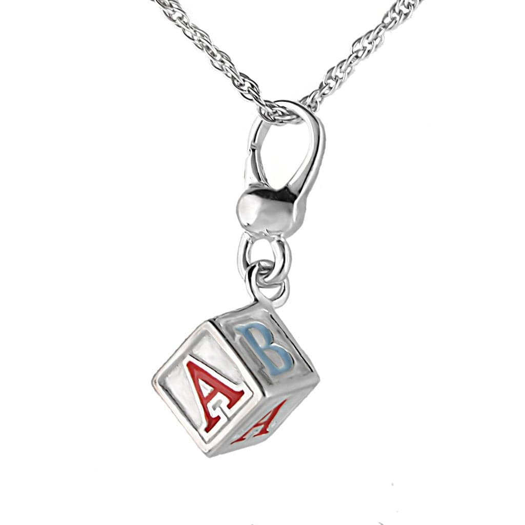 Sterling Silver Enamel ABC Letter Block Charm Pendant